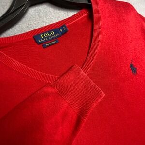 Polo Ralph‎ Lauren Red V Neck Pima Cotton Sweater Men's Size S